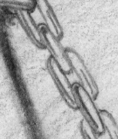 Detail cropped pencil drawing of chain, from the "Chained Man" drawing by Daniel Rg Crandall